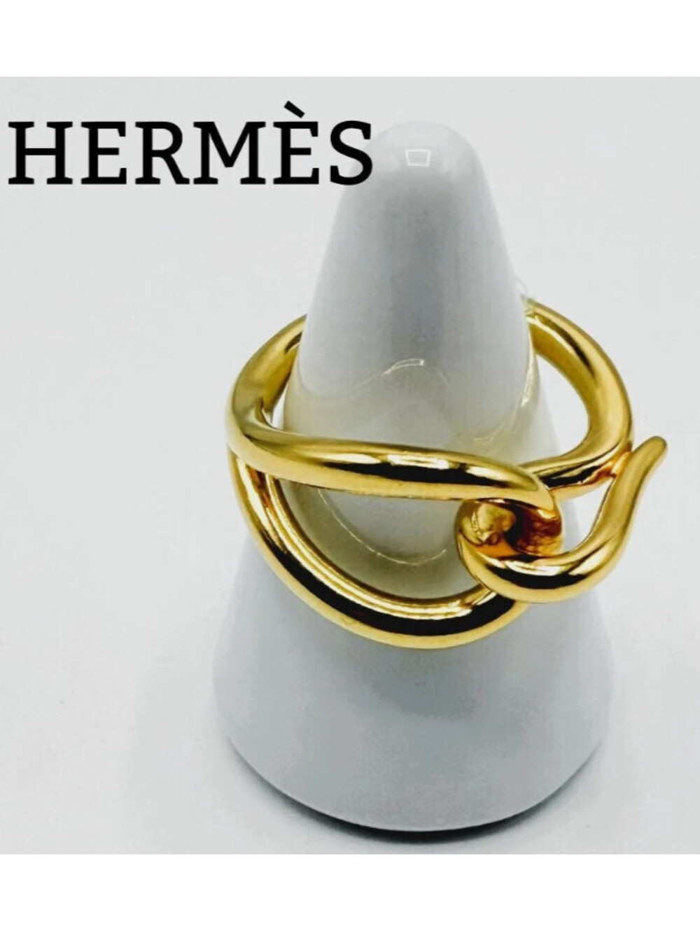 Near Mint! Hermes With Box!  Scarf Ring Jumbo Gold Metal Knot
